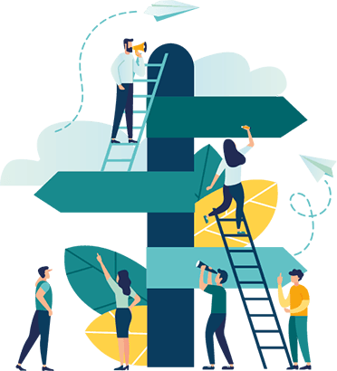 Hjelp Illustrasjon av skilt med piler i ulike retninger